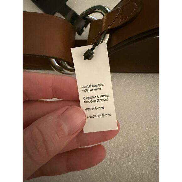 NWT Polo Ralph Lauren Belt Brown Leather Double Ring Medium Silver Equestrian S